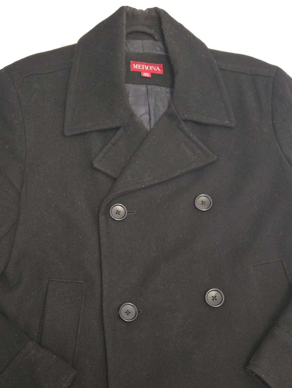 Merona Men's Black Double-Breasted Peacoat Size M